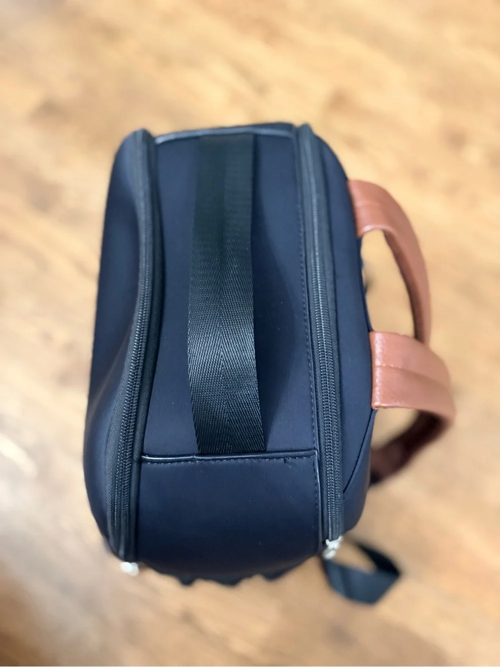 Freshly Picked Black Neoprene and Brown Vegan Leather Mom Travel Backpack